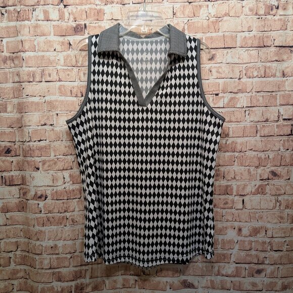 Jofit Black/White Diamond Sleeveless Golf Polo Size Large - Picture 2 of 8